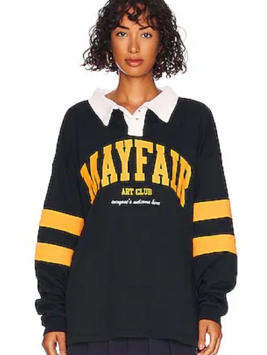 The Mayfair Group Tops - Mayfair Art Club Navy & Yellow Rugby Sweatshirt